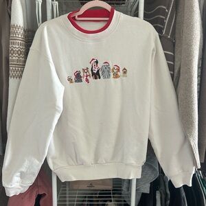 Cream Crewneck Sweatshirt with Festive Dog Embroidery